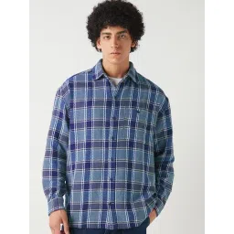 Bewakoof Navy Blue Cotton Relaxed Fit Checks Shirt-picture-45