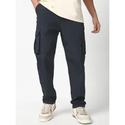 Bewakoof Navy Nylon Regular Fit Solid Cargo Parachute Pants-picture-34