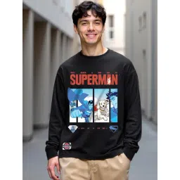 Bewakoof Official DC Superman Men's Jet Black Retro Comic Graphic Printed Oversized T-shirt-picture-46