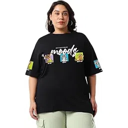 bewakoof Official Garfield Merchandise Women's Graphic Printed Oversized Fit Half Sleeve Round Neck Cotton Jersey T-Shirt-picture-39