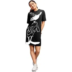 bewakoof Official Looney Tunes Merchandise Women's Graphic Printed Oversized Fit Half Sleeve Round Neck Cotton Knee Length Dress-picture-15