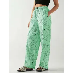 Bewakoof Official Looney Tunes Women's Green All Over Printed Wide Leg Pyjamas image 3