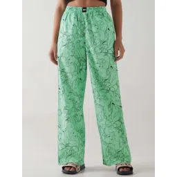 Bewakoof Official Looney Tunes Women's Green All Over Printed Wide Leg Pyjamas image 1