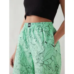 Bewakoof Official Looney Tunes Women's Green All Over Printed Wide Leg Pyjamas image 5