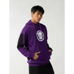 Bewakoof Official Marvel Merchandise Black Panther Men's Graphic Print Oversized Fit Full Sleeve Hooded Poly Cotton Hoodies image 3