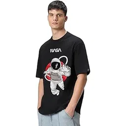 bewakoof Official NASA Merchandise Men's 100% Cotton 220 GSM Graphic Print Oversized Fit Round Neck T-Shirt-picture-31