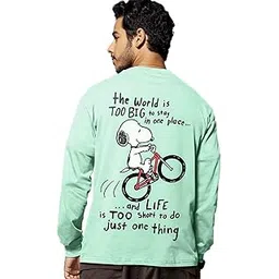 bewakoof Official Peanuts Merchandise Men's 100% Cotton 220 GSM Graphic Print Oversized Fit Round Neck T-Shirt-picture-39