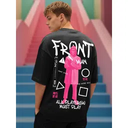 Bewakoof Official Squid Game Merchandise Jet Black Front Man Printed Oversized T-shirt-picture-29