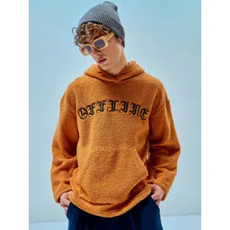 Bewakoof Orange Typography Printed Hooded Fleece Oversized Pullover Sweatshirt-picture-28