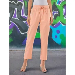Bewakoof Peach Cotton Regular Fit Trousers-picture-28