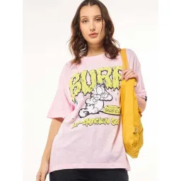 Bewakoof Pink Cotton Loose Fit Printed T-Shirt-picture-42