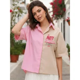 Bewakoof Pink Panther Women's Romance Rose & Beige Pink Panther Graphic Printed Oversized Shirt-picture-28