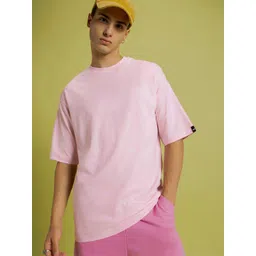 Bewakoof Pink Round Neck Short Sleeves Pure Cotton Oversized T-shirt-picture-26
