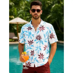 Bewakoof White & Blue Loose Fit Floral Print Shirt-picture-32