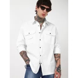 Bewakoof White Cotton Loose Fit Shirt image 1