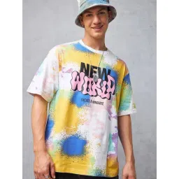 Bewakoof White Cotton Loose Fit Tie - Dye T-Shirt-picture-18