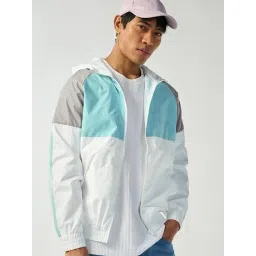 Bewakoof White-Steel Gray-Sea Ice Blue Nylon Printed Regular Fit Jackets-picture-10