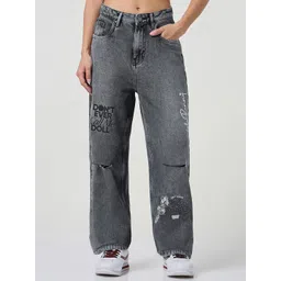 Bewakoof Women Cotton Baggy Distressed Washed Straight Fit Jeans-picture-30