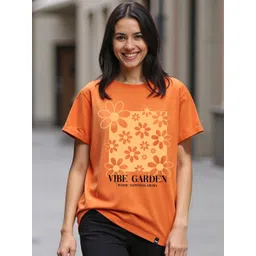 Bewakoof Women Floral Printed Round Neck Cotton Relaxed Fit T-shirt-picture-10