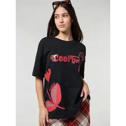 Bewakoof Women Graphic Printed Round Neck Cotton Oversized T-shirt-picture-16