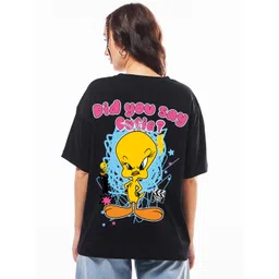 Bewakoof Women Official Looney Tunes Merchandise Tweety Graphic Printed Oversized T-shirt-picture-12
