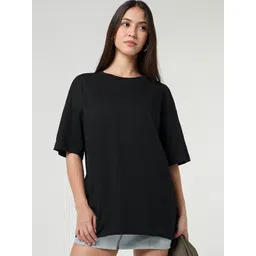Bewakoof Women Solid Round Neck Cotton Oversized T-shirt-picture-24