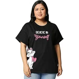 bewakoof Women's 100% Cotton Graphic Print Boyfriend Fit Round Neck Plus Size T-Shirt-picture-30