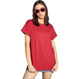 bewakoof Women's 100% Cotton Solid Boyfriend Fit Round Neck T-Shirt-picture-20