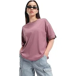 bewakoof Women's 100% Cotton Solid Oversized Fit Round Neck T-Shirt-picture-45