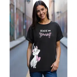 Bewakoof Women's Black Believe Cat Graphic Printed Boyfriend T-Shirt-picture-15