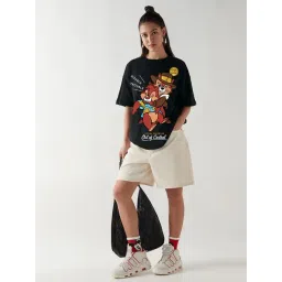 Bewakoof Women's Black Double Trouble Graphic Printed Oversized T-Shirt-picture-26