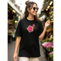 Bewakoof Women's Black Sunshine Graphic Printed Oversized T-shirt-picture-13