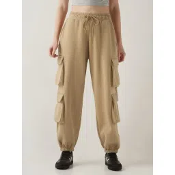 Bewakoof Women's Ginger Root Brown Super Loose Fit Brushed Cargo Jogger-picture-39