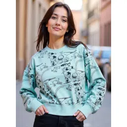 Bewakoof Women's Green All Over Printed Cropped Oversized Sweatshirt-picture-36