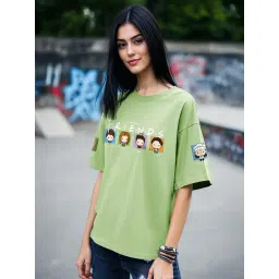 Bewakoof Women's Green Friends Quotes Graphic Printed Oversized T-Shirt-picture-24