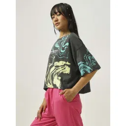 Bewakoof Women's Grey Neeru Graphic Printed Oversized Short Top-picture-25