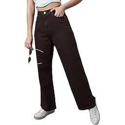 bewakoof Women's High Rise 100% Cotton Solid Wide Leg Jeans-picture-16