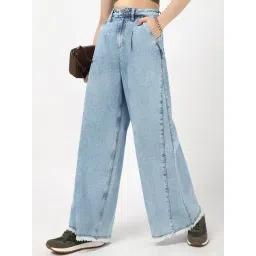 Bewakoof Women's Light Blue Washed Flared Korean Jeans-picture-37