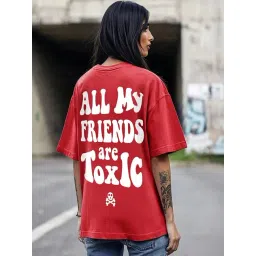 Bewakoof Women's Red Toxic Graphic Printed Oversized T-Shirt-picture-18