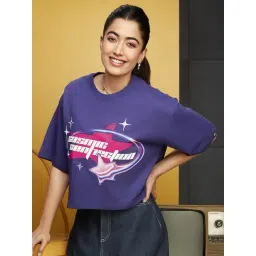 Bewakoof Women's Skipper Blue Cosmic Connection Graphic Printed Oversized Short Top-picture-17