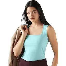 bewakoof Women's Solid Slim Fit Sleeveless Square Neck Cotton Lycra Tank Top-picture-14