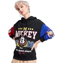 bewakoof X Disney Mickey Women's Polycotton Oversized Fit Hoodies | Hoodie for Women Winter Wear-picture-36