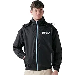 bewakoof X Nasa Men's Nylon Oversized Fit Hooded Bomber Jacket | Jacket for Men Winter Wear-picture-11