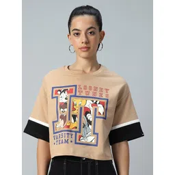 BEWAKOOF HEAVY DUTY LOONEY TUNES Varsity Team Graphic Printed Oversized Short Top-picture-34