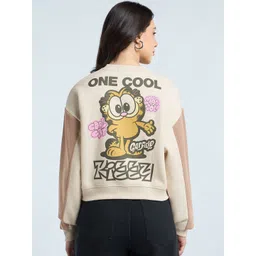 Bewakoof Heavy Duty Women Beige & Brown Graphic Printed Oversized Cropped Sweatshirt-picture-23