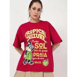 Bewakoof Heavy Duty Women Disney Minnie Mouse Printed Cotton Oversized T-shirt-picture-37