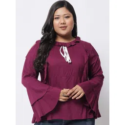 BEYOUND SIZE - THE DRY STATE Plus Size Women Purple Tie-Up Neck Ruffles Top-picture-33