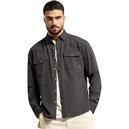 beyoung Cotton Drill Urban Shirt for Men | Regular Fit | Classic Collar | Full Sleeves | Solid Pattern | 2 Patch Pockets | Casual Shirt for Men-picture-35