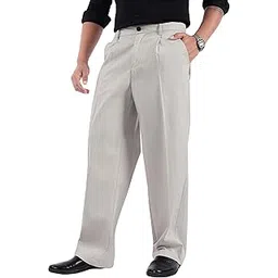 beyoung Cotton Slub Straight Fit Pleated Trousers for Men-picture-56