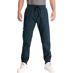 beyoung Cotton Solid Elastic with Drawstring Cargo Joggers for Men | Regular Fit | 2 Spacious Pockets | Smooth Texture-picture-24
